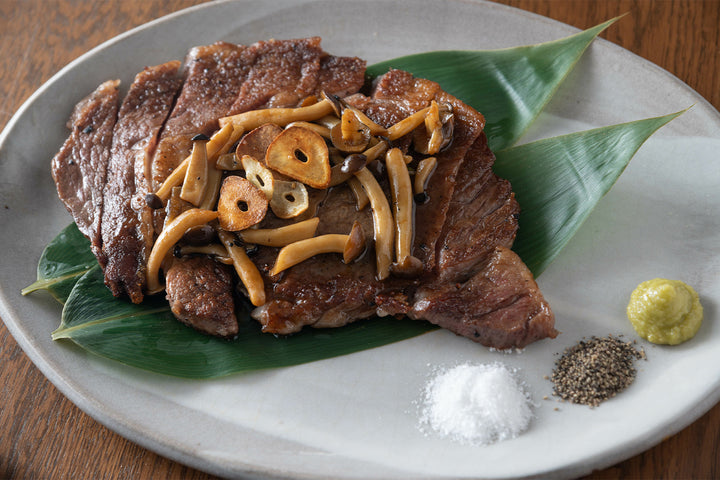 Seared A5 Wagyu With Wild Mushrooms and Fresh Wasabi